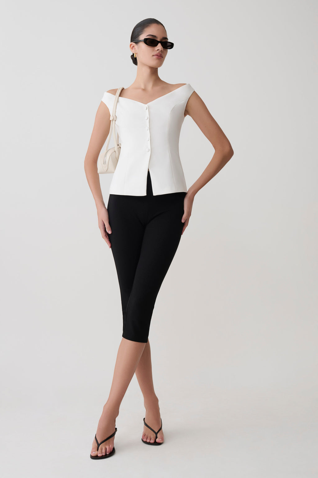 Billie Off Shoulder Sleeveless Button Top in White – Chic&Drifts