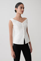 Billie Off Shoulder Sleeveless Button Top in White – Chic&Drifts