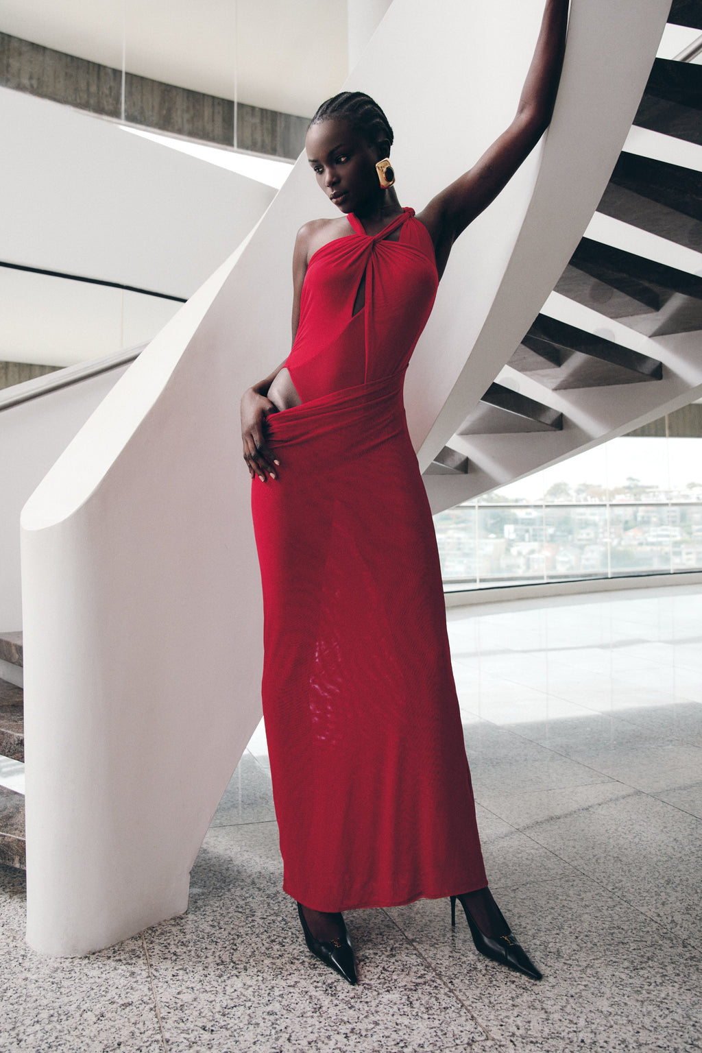 Edwina Knotted Mesh Maxi Dress in Mahogany – Chic&Drifts