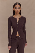 Reese Fitted Knit Cardigan in Dark Chocolate – Chic&Drifts