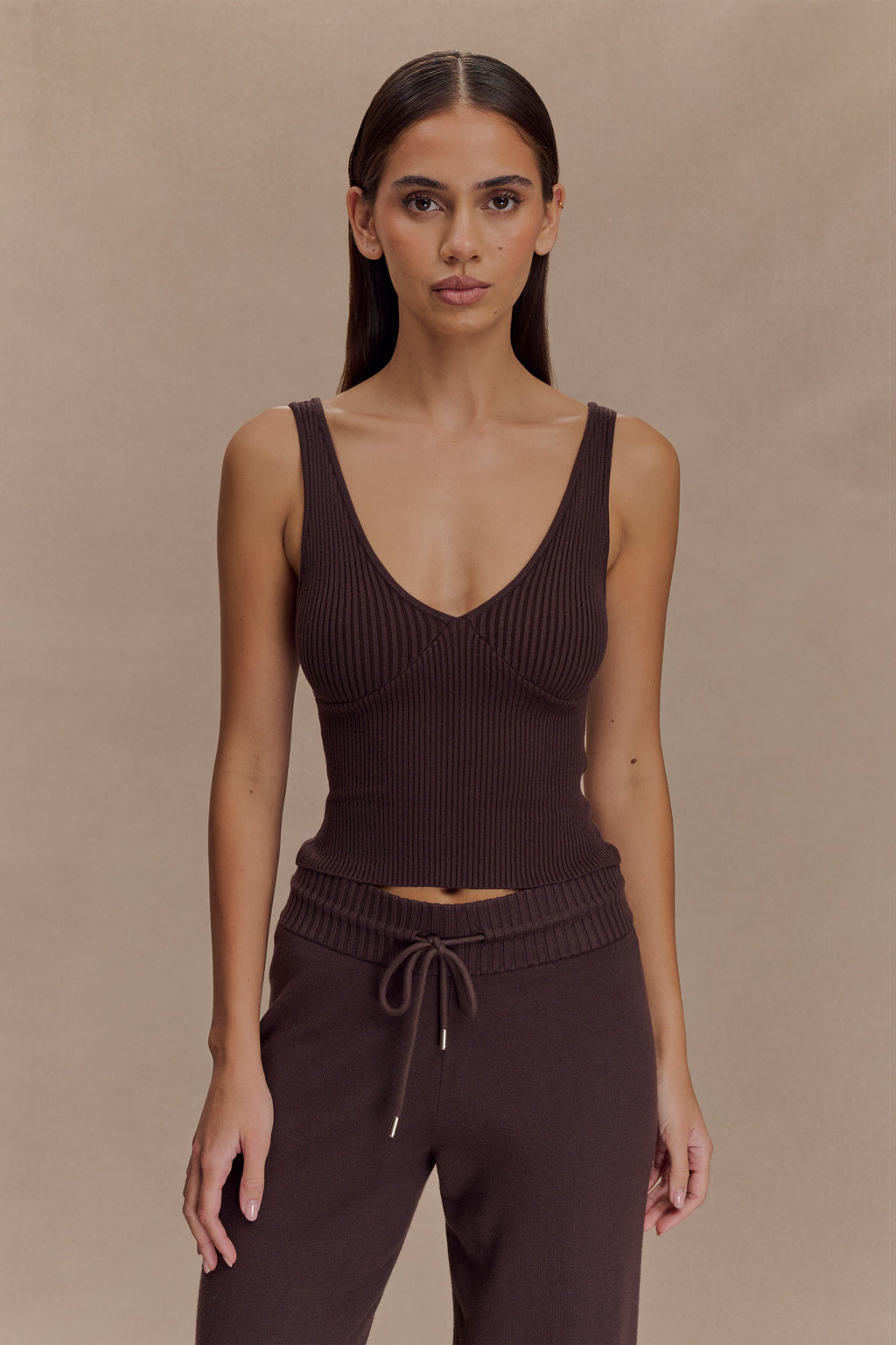 Natalya Ribbed Knit Cami Top in Dark Chocolate – Chic&Drifts
