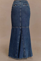 Loretta Denim Maxi Skirt in Washed Dark Blue – Chic&Drifts