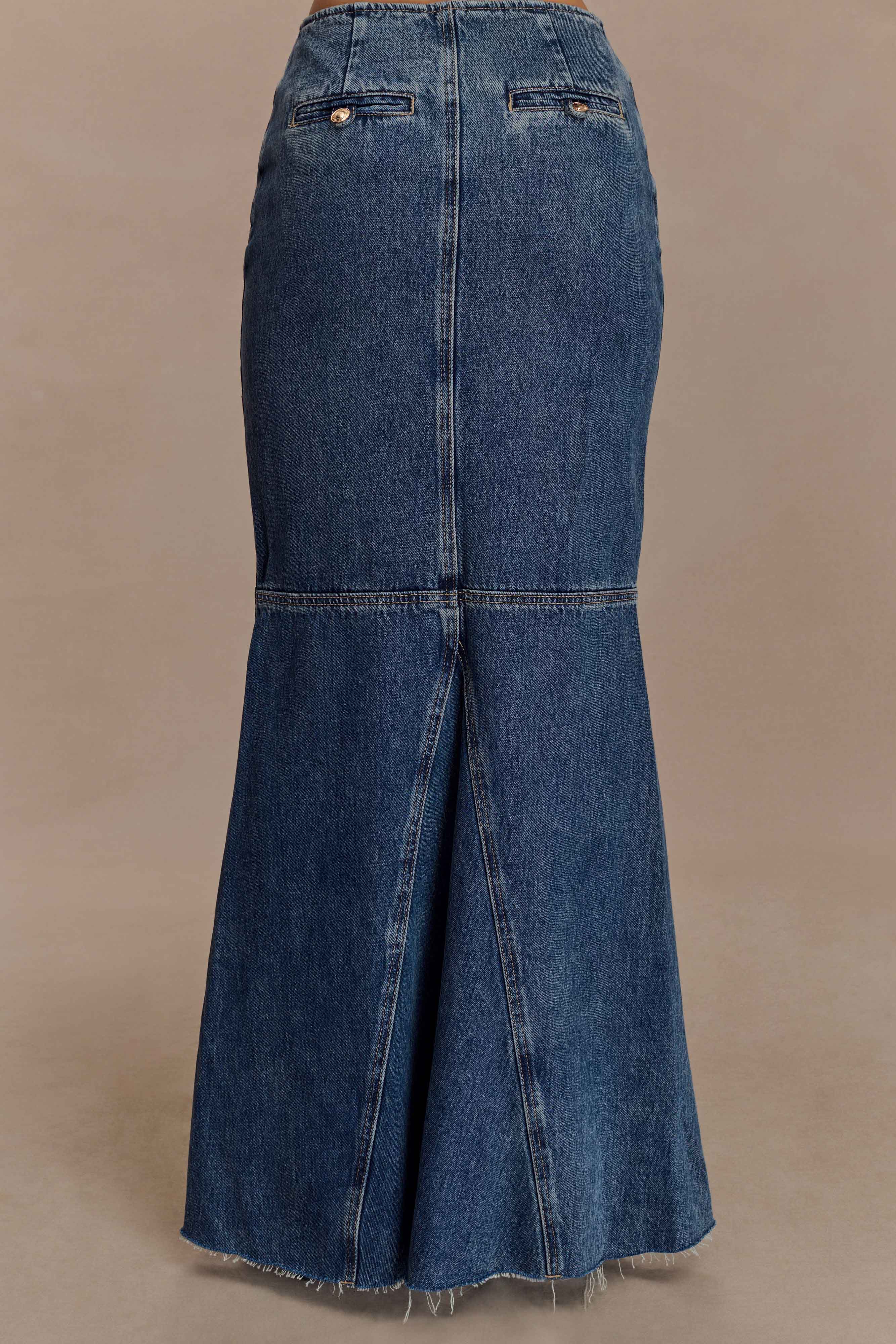 Loretta Denim Maxi Skirt in Washed Dark Blue – Chic&Drifts
