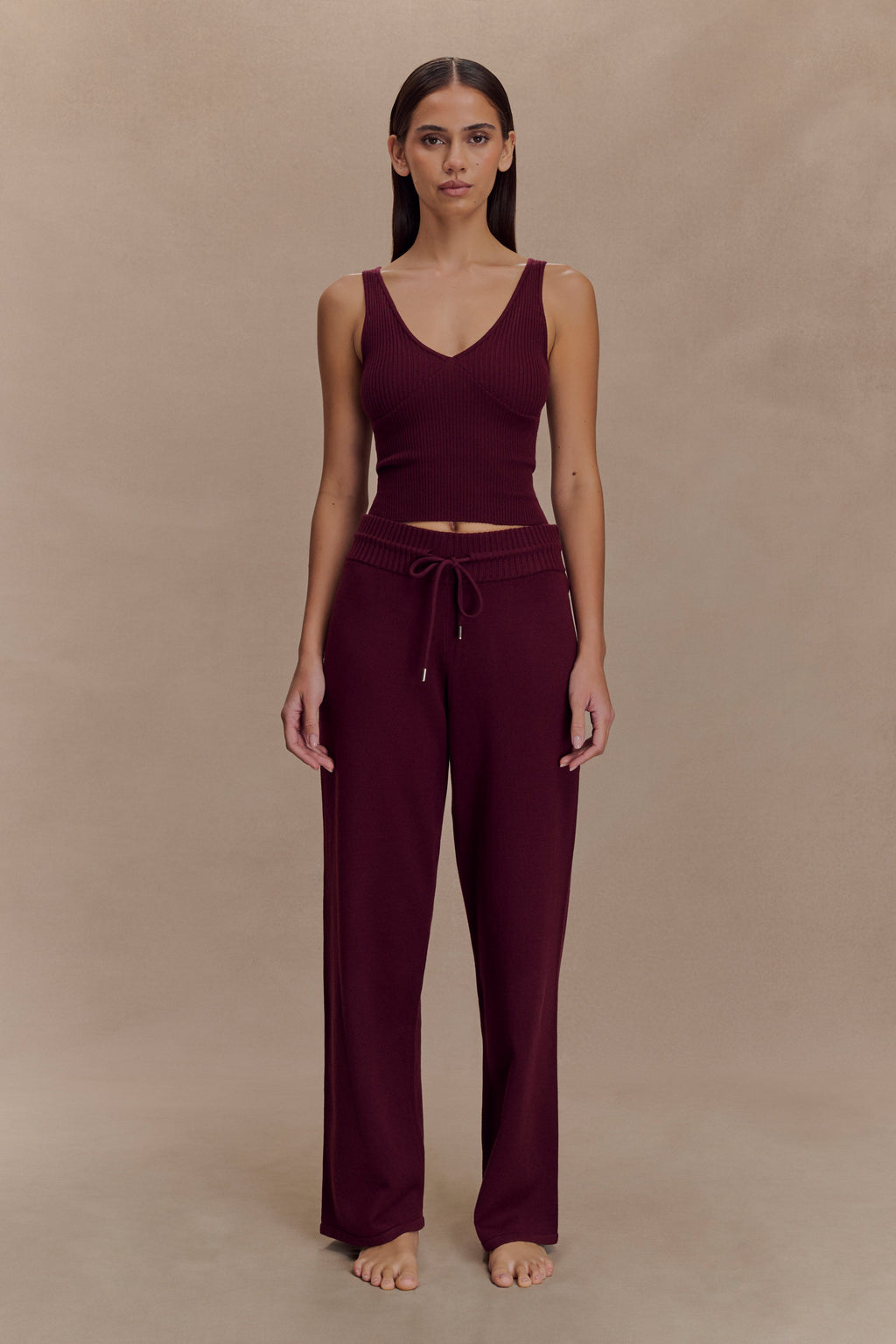 Natalya Ribbed Knit Cami Top in Merlot – Chic&Drifts