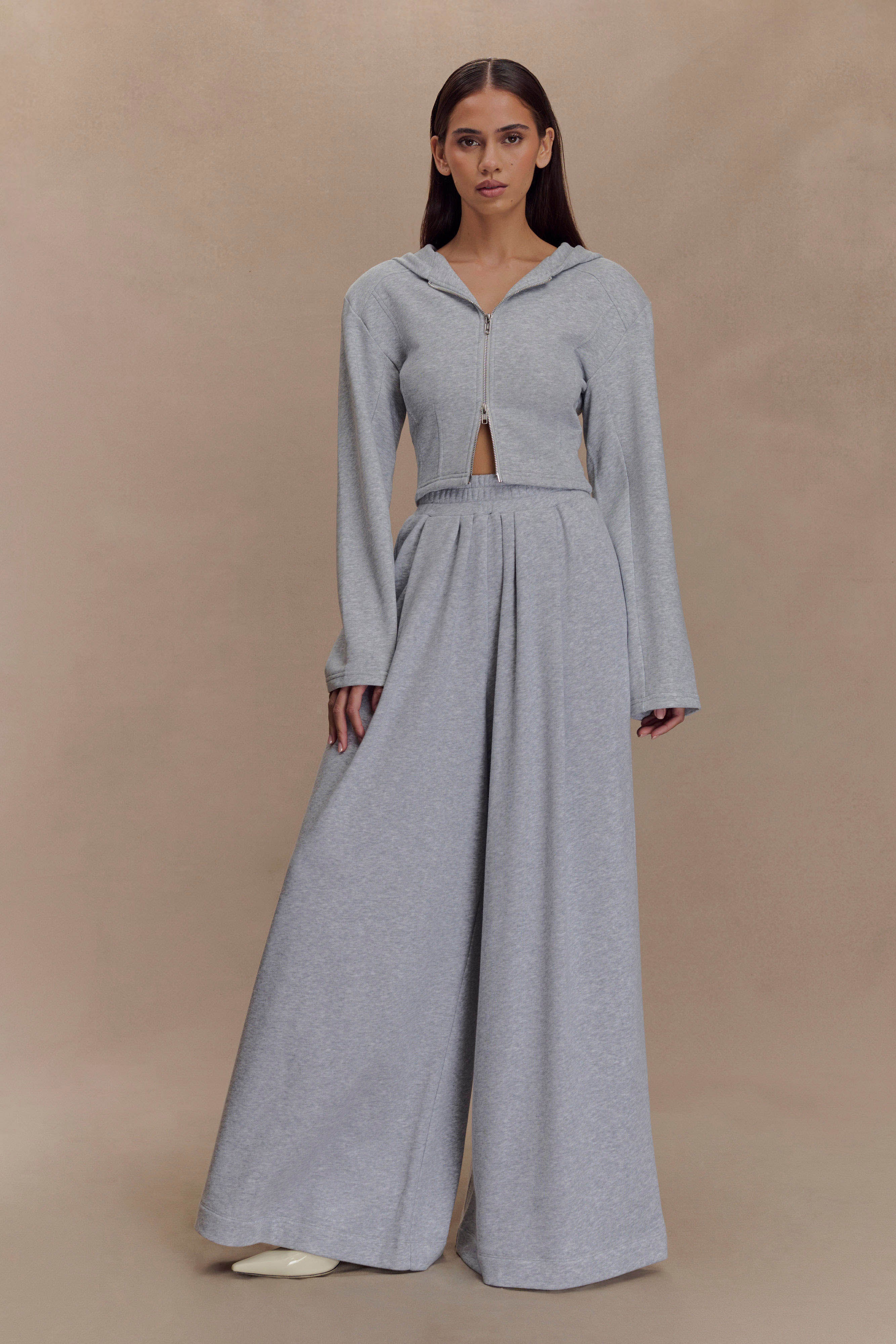 Aspen Gathered Wide Leg Jogger in Light Grey Marle – Chic&Drifts