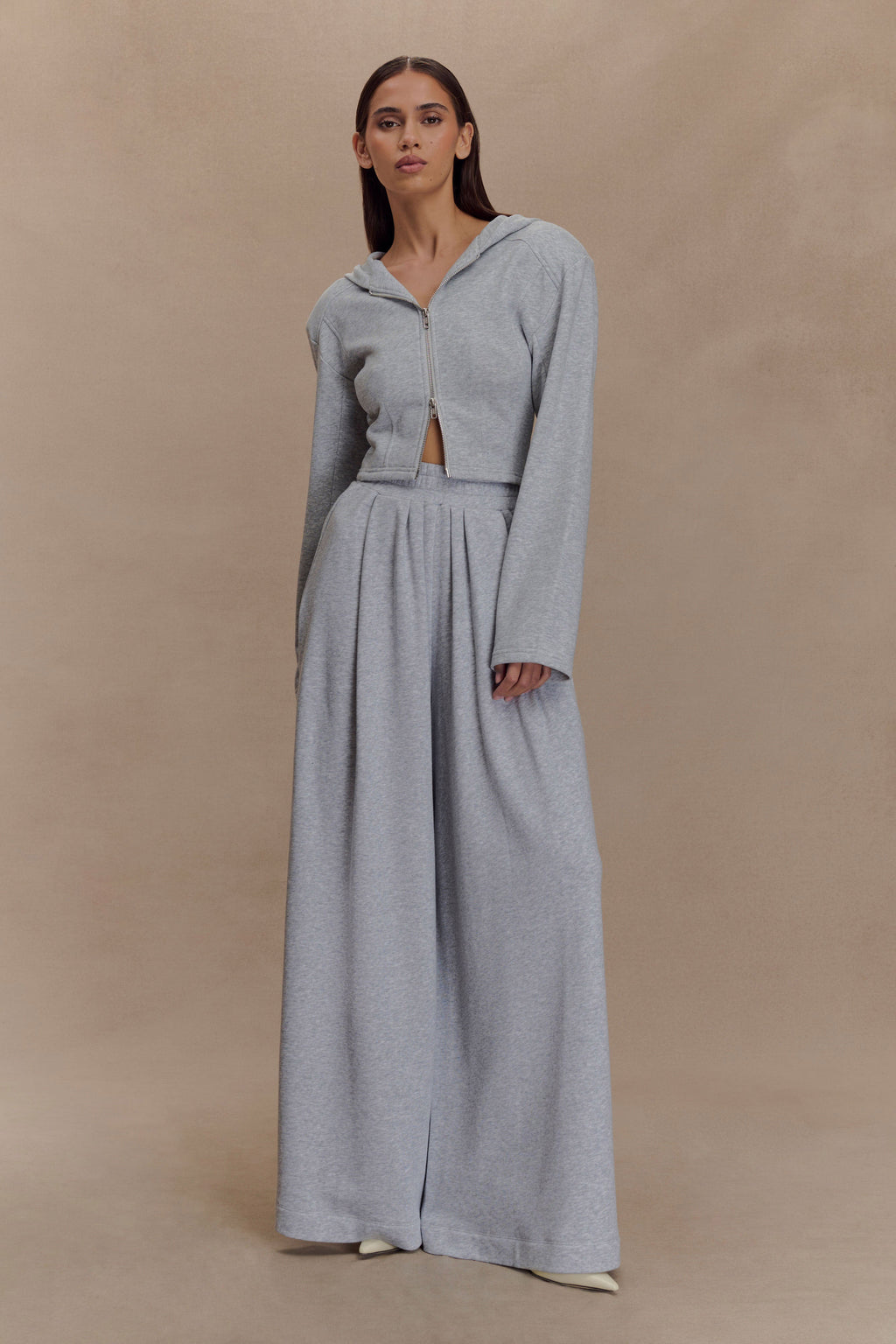 Aspen Gathered Wide Leg Jogger in Light Grey Marle – Chic&Drifts