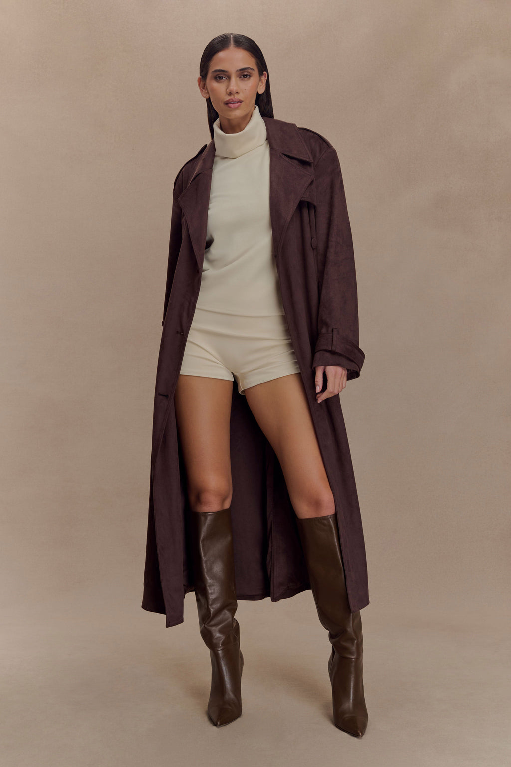 Marc Faux Suede Coat in Cocoa Chocolate – Chic&Drifts