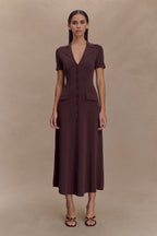 Pearson Short Sleeve Knit Midi Dress in Chocolate – Chic&Drifts