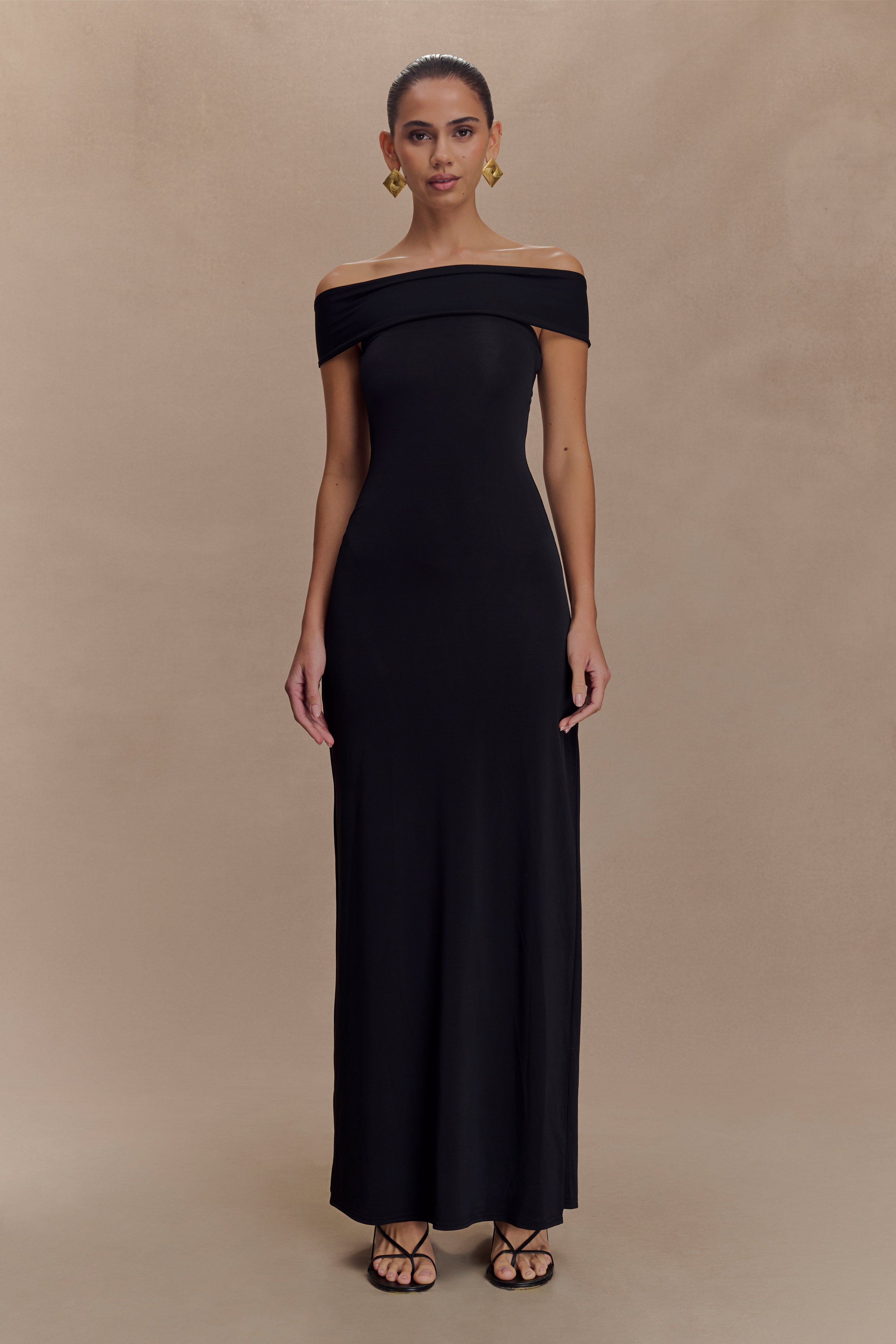 Aurora Slinky And Mesh Split Maxi Dress in Black – Chic&Drifts