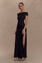 Aurora Slinky And Mesh Split Maxi Dress in Black – Chic&Drifts