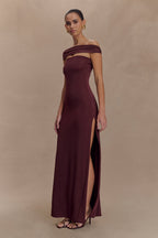 Aurora Slinky And Mesh Split Maxi Dress in Mahogany – Chic&Drifts