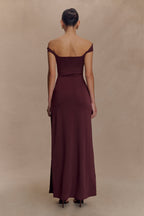 Aurora Slinky And Mesh Split Maxi Dress in Mahogany – Chic&Drifts