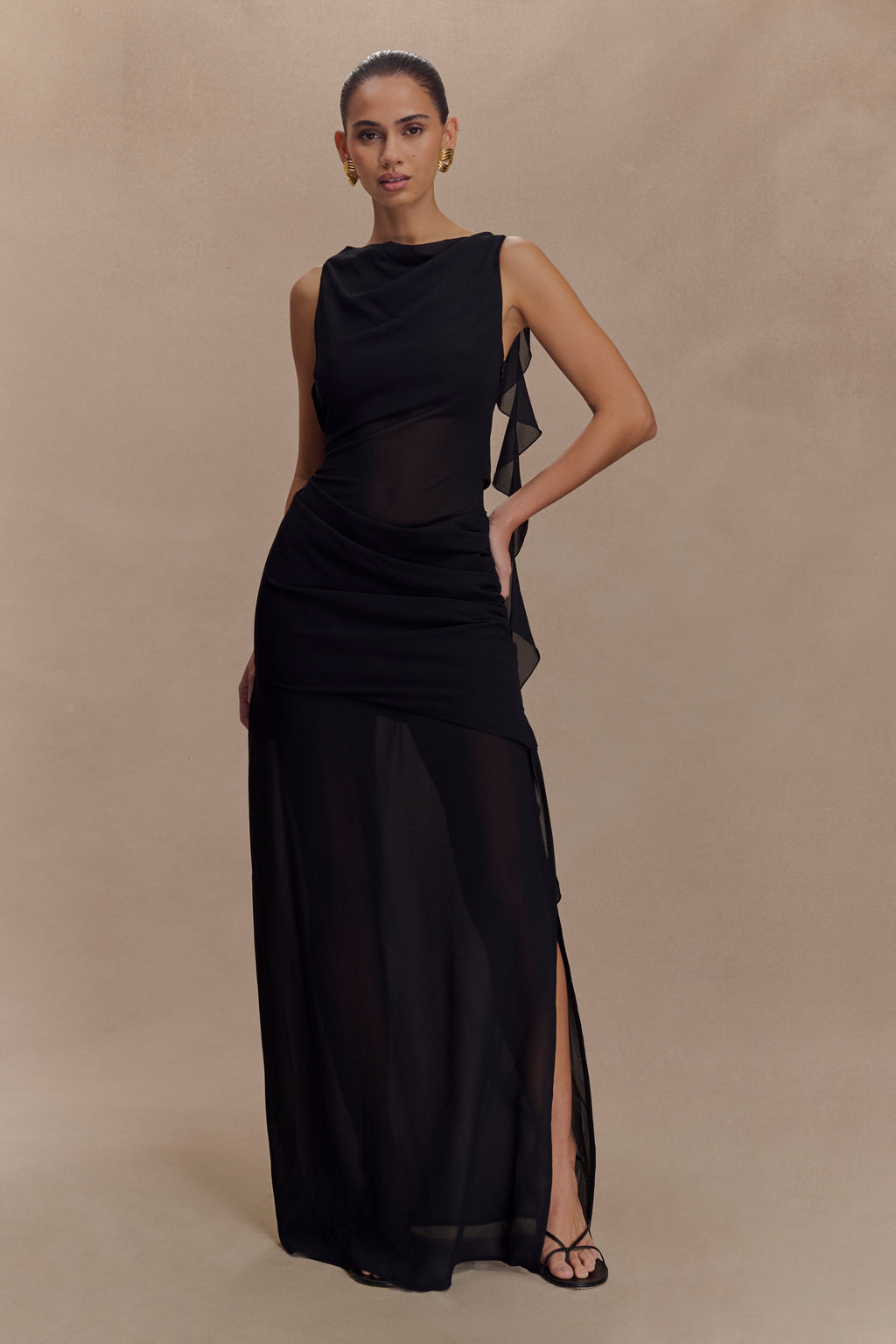 Daria Draped Chiffon Maxi Dress in Black – Chic&Drifts