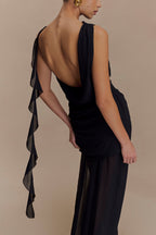 Daria Draped Chiffon Maxi Dress in Black – Chic&Drifts