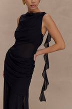 Daria Draped Chiffon Maxi Dress in Black – Chic&Drifts