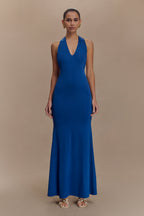Elke Slinky V Neck Maxi Dress in Cobalt – Chic&Drifts