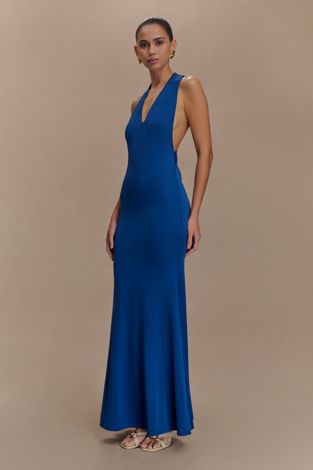 Elke Slinky V Neck Maxi Dress in Cobalt – Chic&Drifts