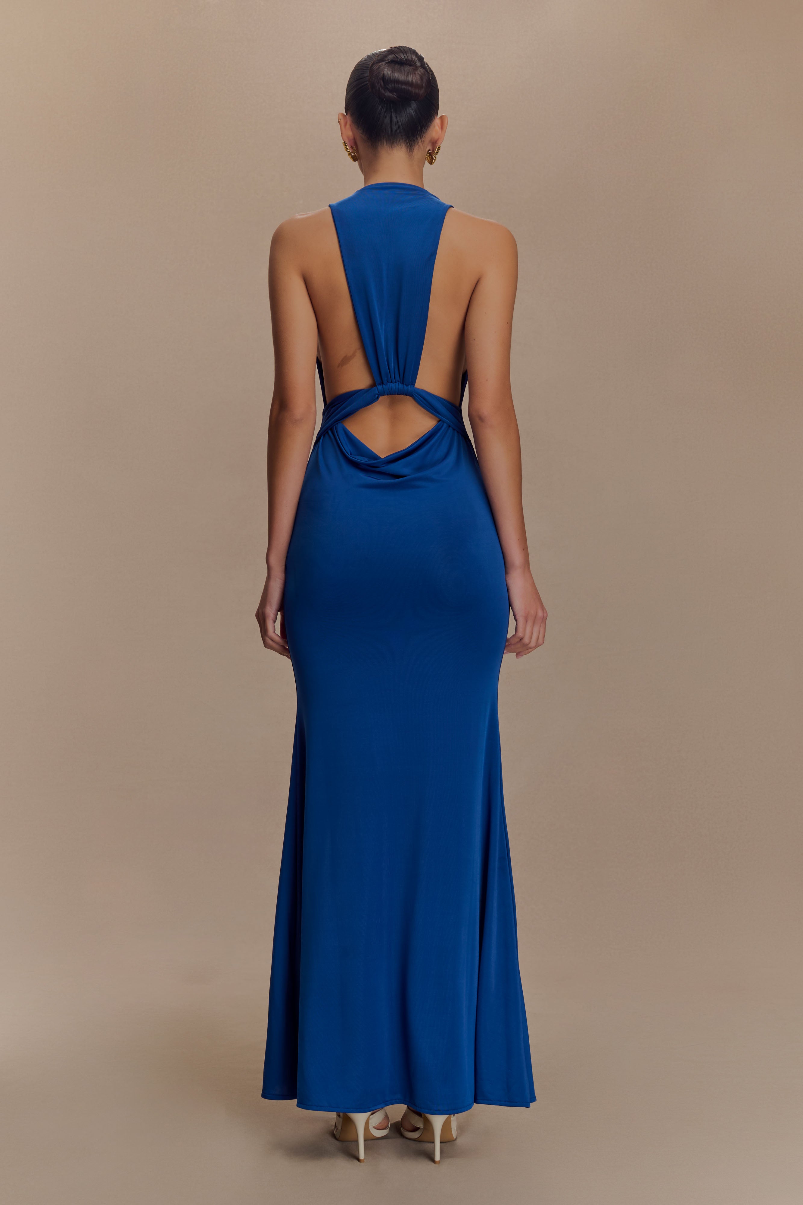 Elke Slinky V Neck Maxi Dress in Cobalt – Chic&Drifts