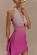 Malakhai Chiffon Halter Mini Dress in Ombre Pink – Chic&Drifts