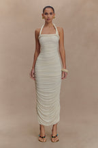 Camila Ruched Halter Midi Dress in Ivory – Chic&Drifts