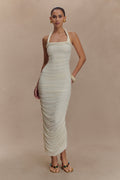 Camila Ruched Halter Midi Dress in Ivory – Chic&Drifts