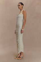 Camila Ruched Halter Midi Dress in Ivory – Chic&Drifts