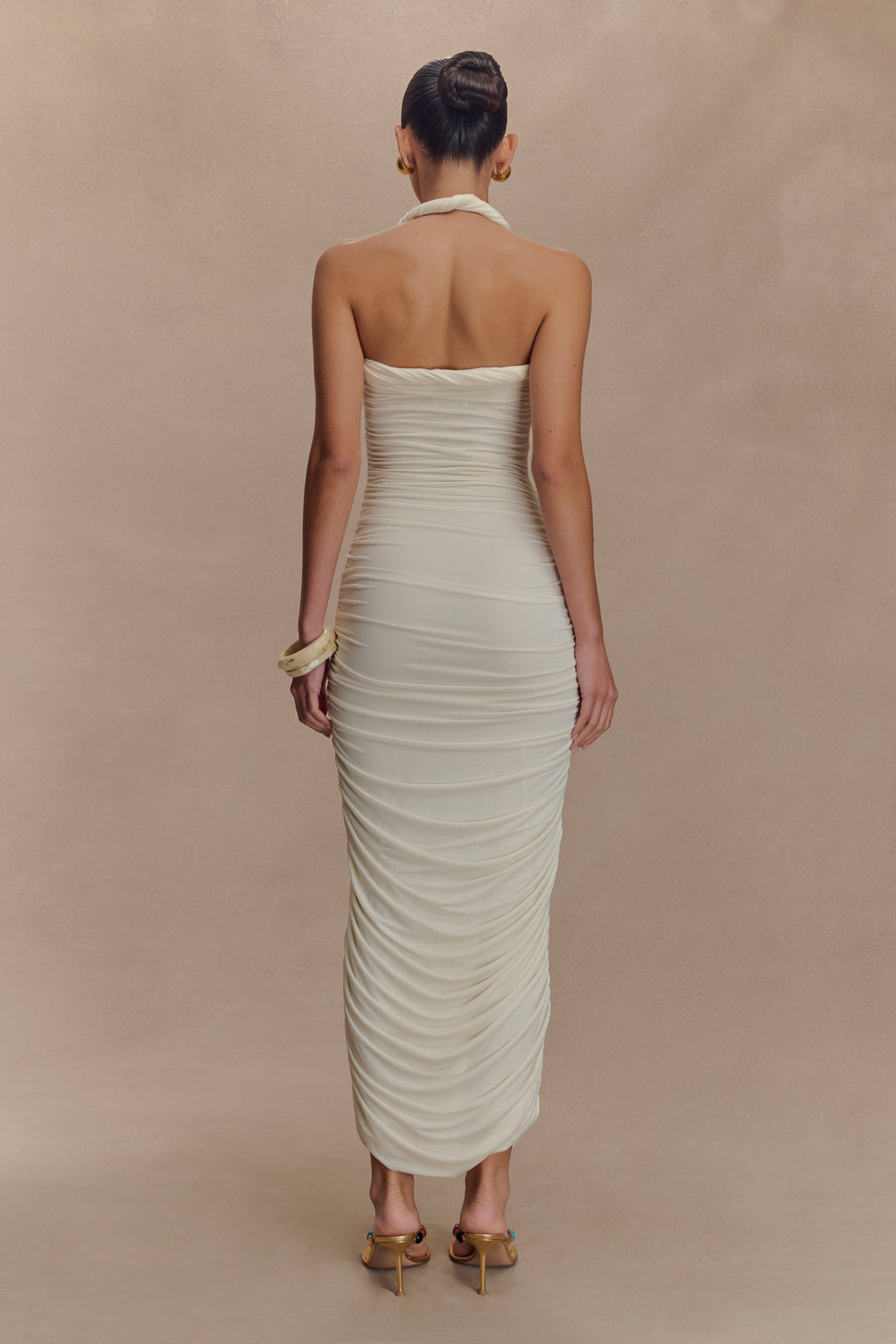 Camila Ruched Halter Midi Dress in Ivory – Chic&Drifts