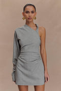 Dorian Twist Shoulder Mini Dress in Charcoal Marle – Chic&Drifts
