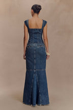 Loretta Denim Maxi Skirt in Washed Dark Blue – Chic&Drifts