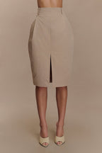 Vera Twill Split Front Midi Skirt in Camel – Chic&Drifts