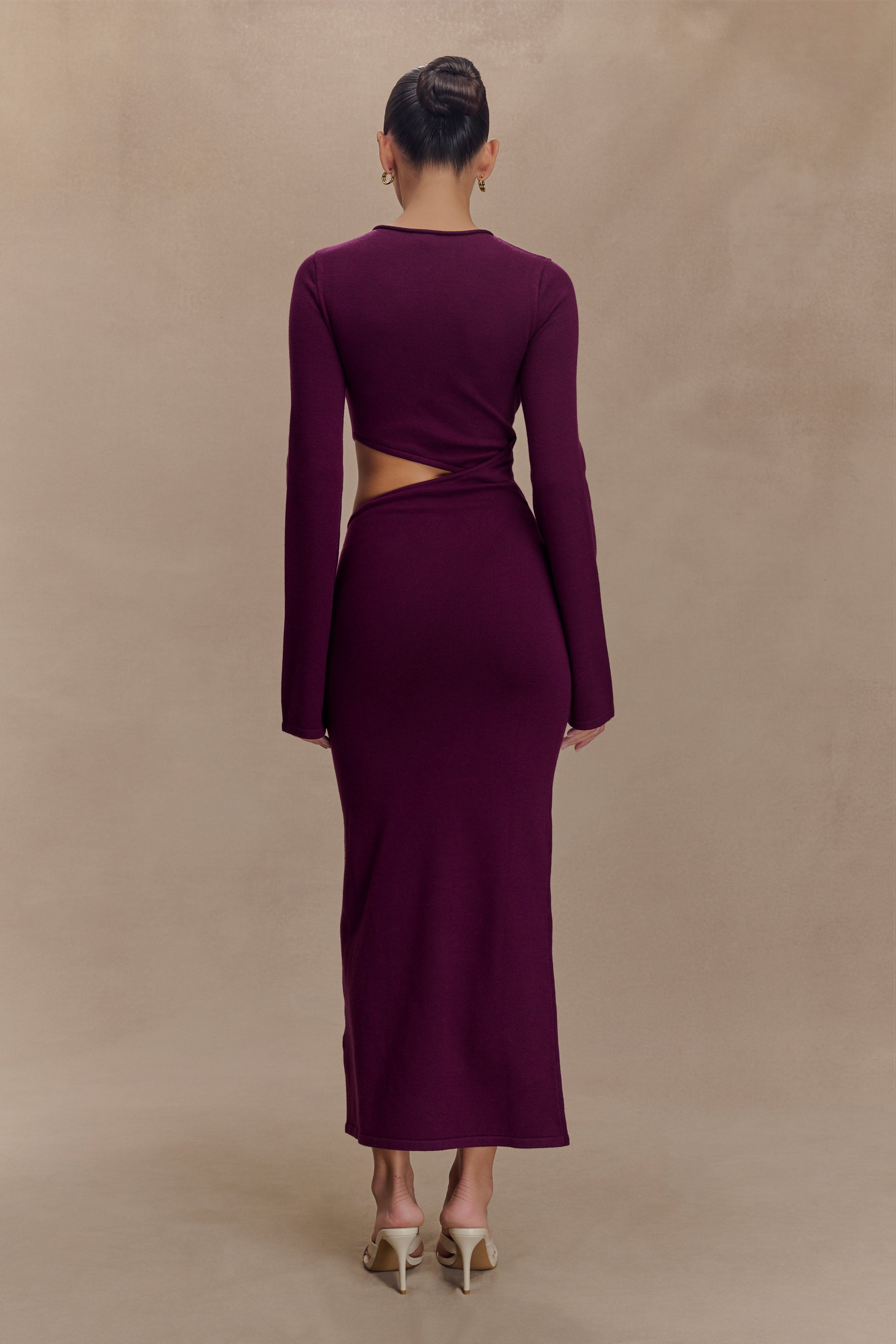 Azariah Long Sleeve Knit Midi Dress in Plum – Chic&Drifts