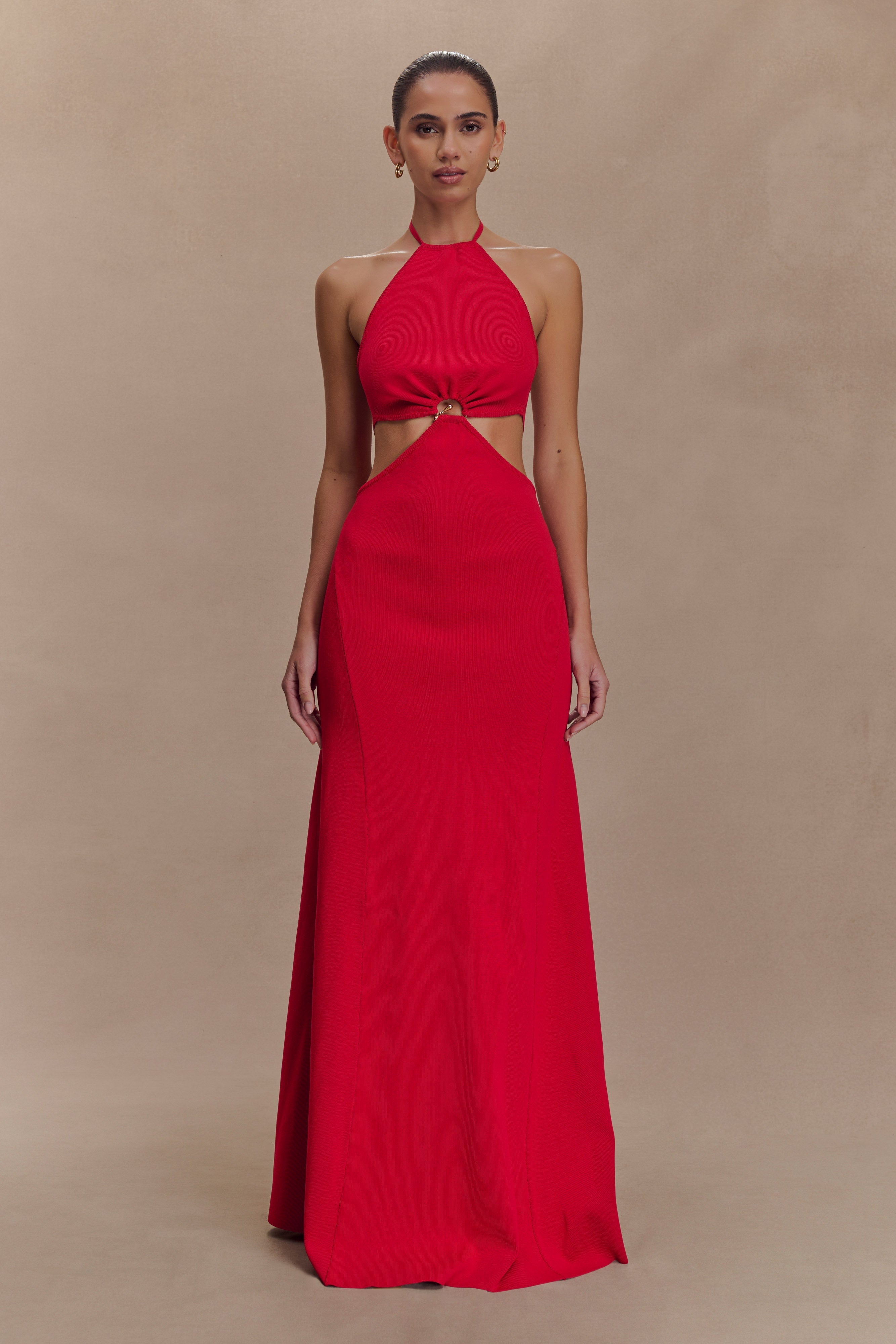 Marlowe Halter Knit Maxi Dress in Red – Chic&Drifts