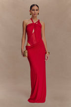 Edwina Knotted Mesh Maxi Dress in Mahogany – Chic&Drifts