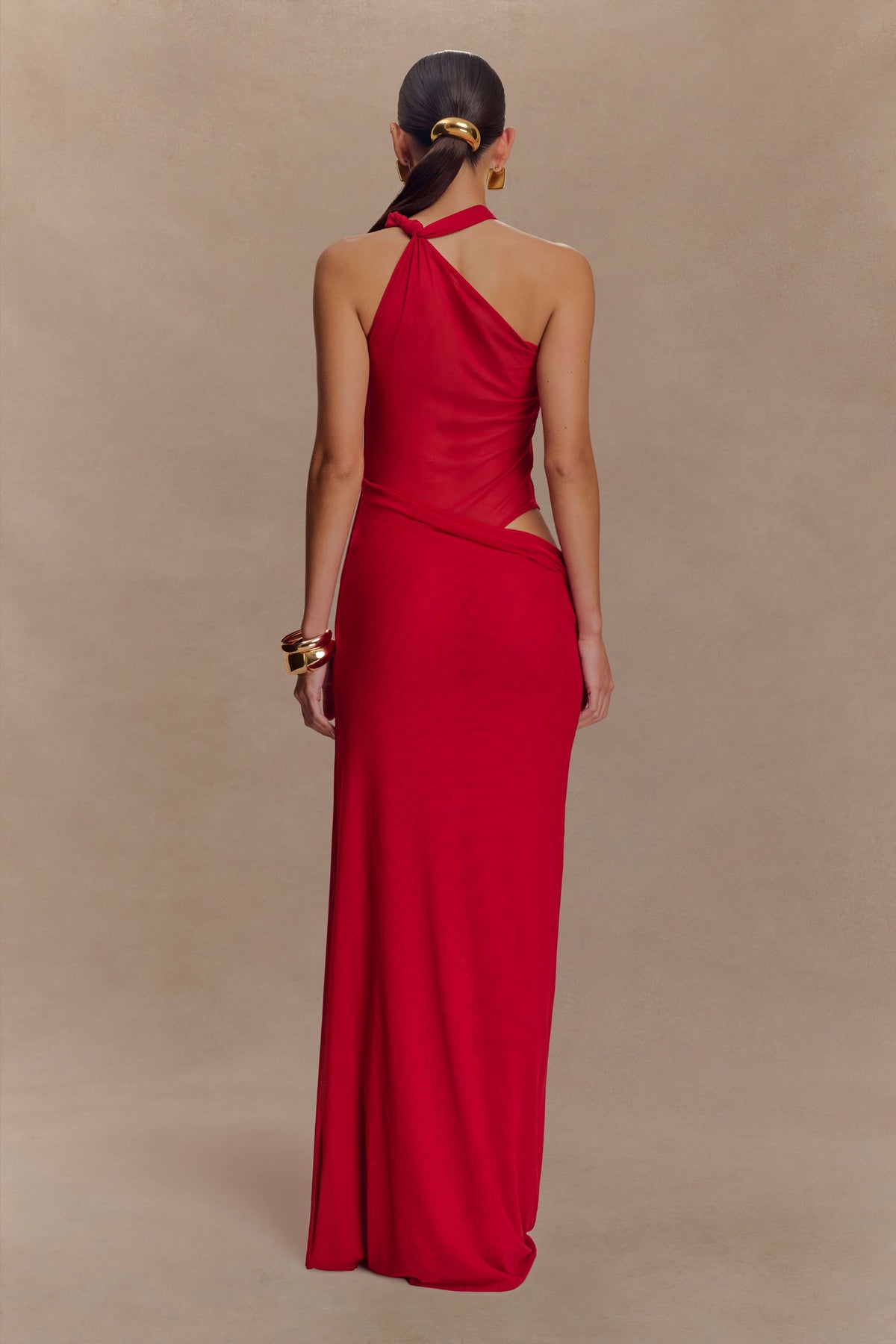 Edwina Knotted Mesh Maxi Dress in Mahogany – Chic&Drifts