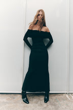 Josie Off Shoulder Mesh Maxi Dress in Black – Chic&Drifts
