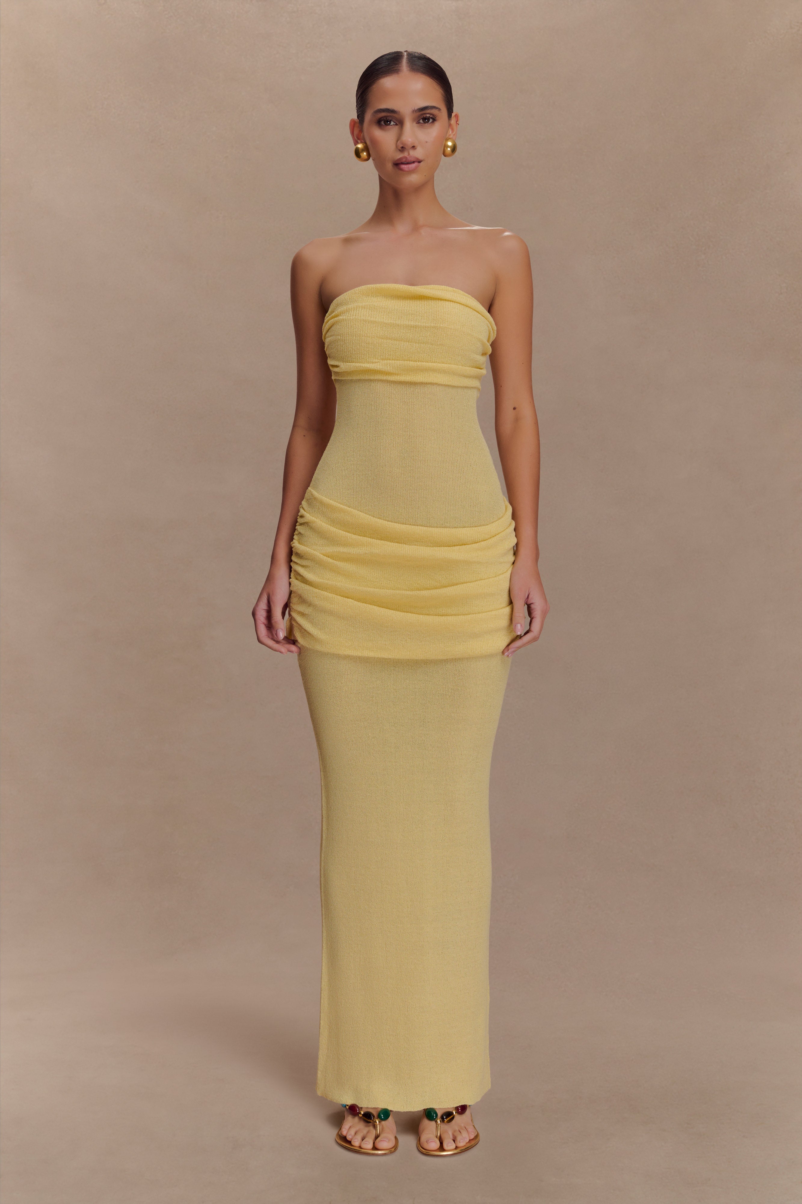 Elora Strapless Knit Maxi Dress in Lemon – Chic&Drifts