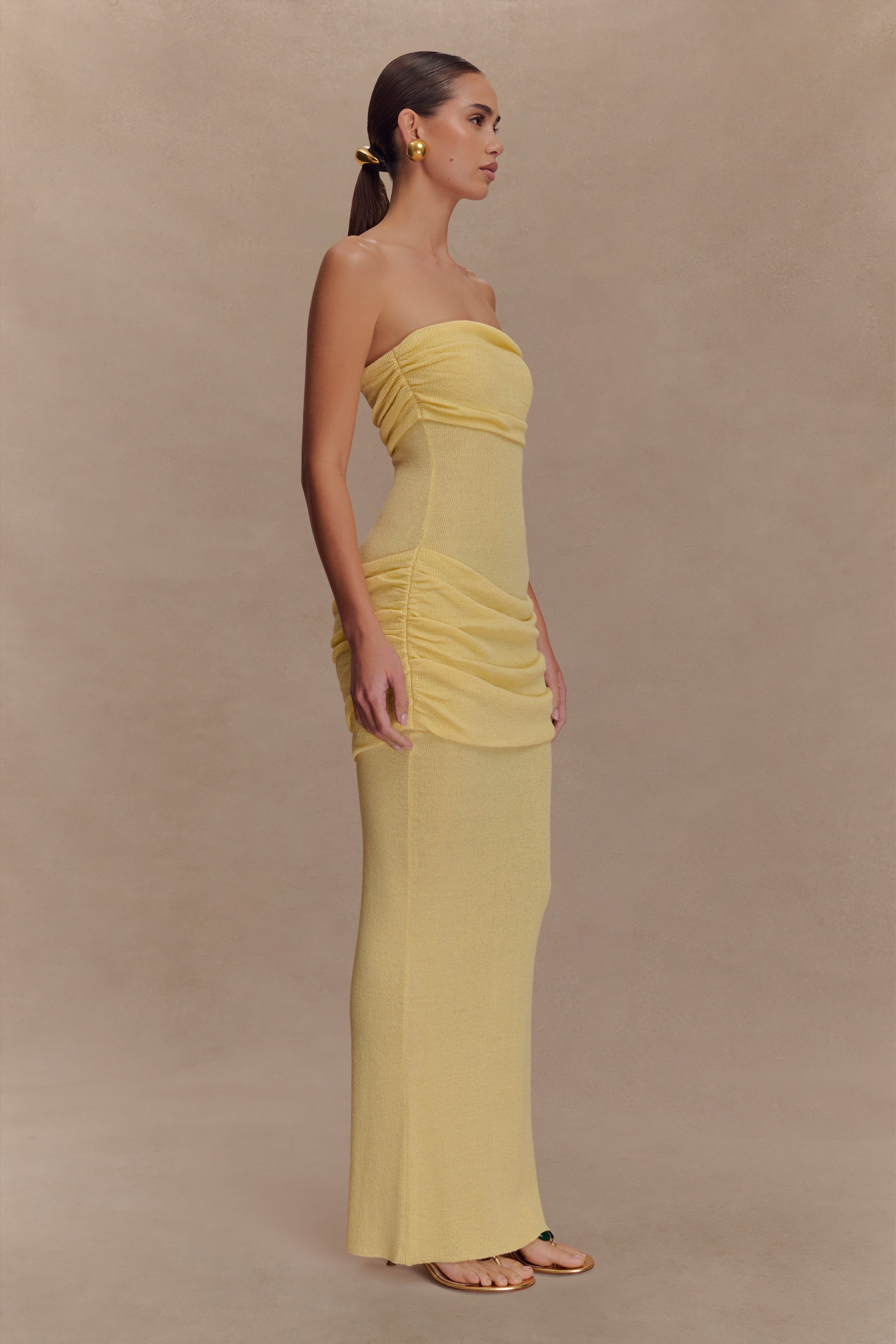 Elora Strapless Knit Maxi Dress in Lemon – Chic&Drifts