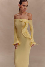 Sandrine Off Shoulder Knit Maxi Dress in Lemon – Chic&Drifts
