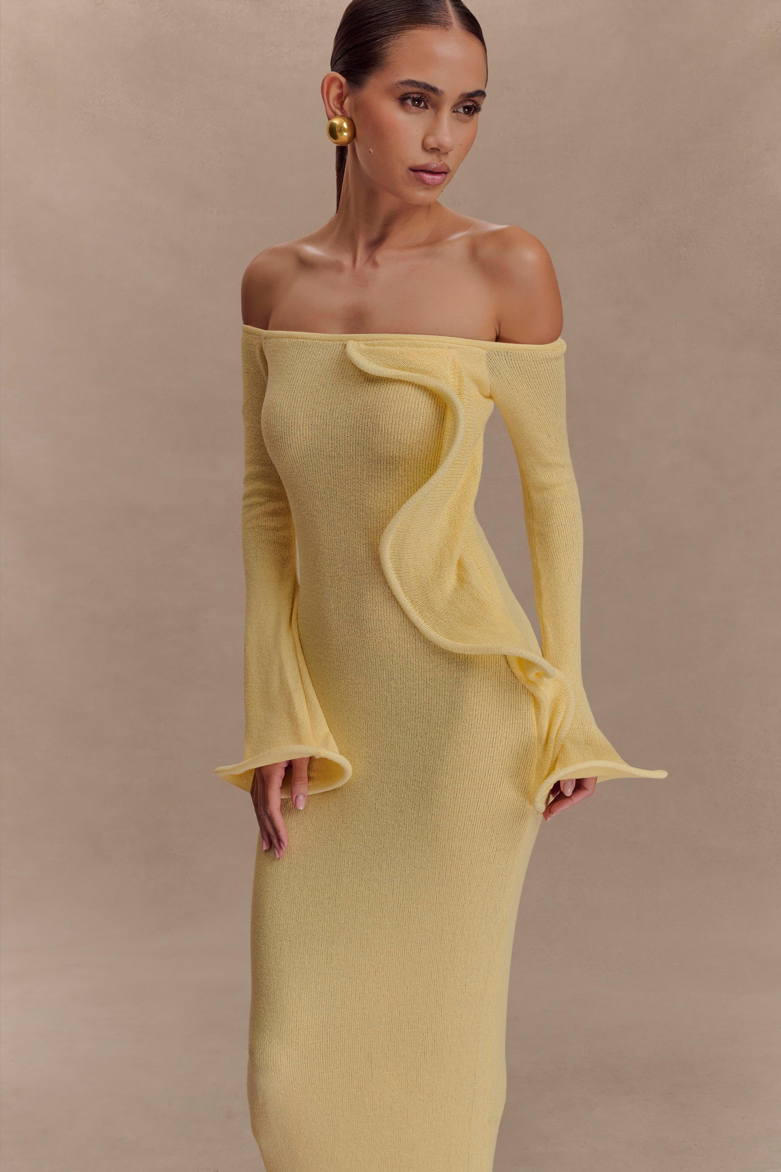 Sandrine Off Shoulder Knit Maxi Dress in Lemon – Chic&Drifts