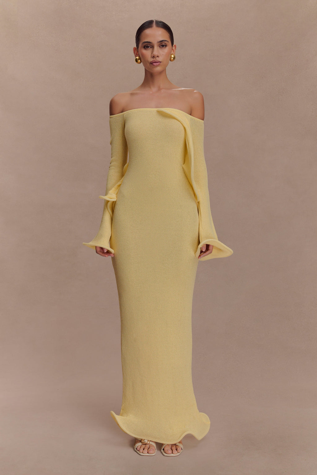 Sandrine Off Shoulder Knit Maxi Dress in Lemon – Chic&Drifts