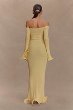 Sandrine Off Shoulder Knit Maxi Dress in Lemon – Chic&Drifts