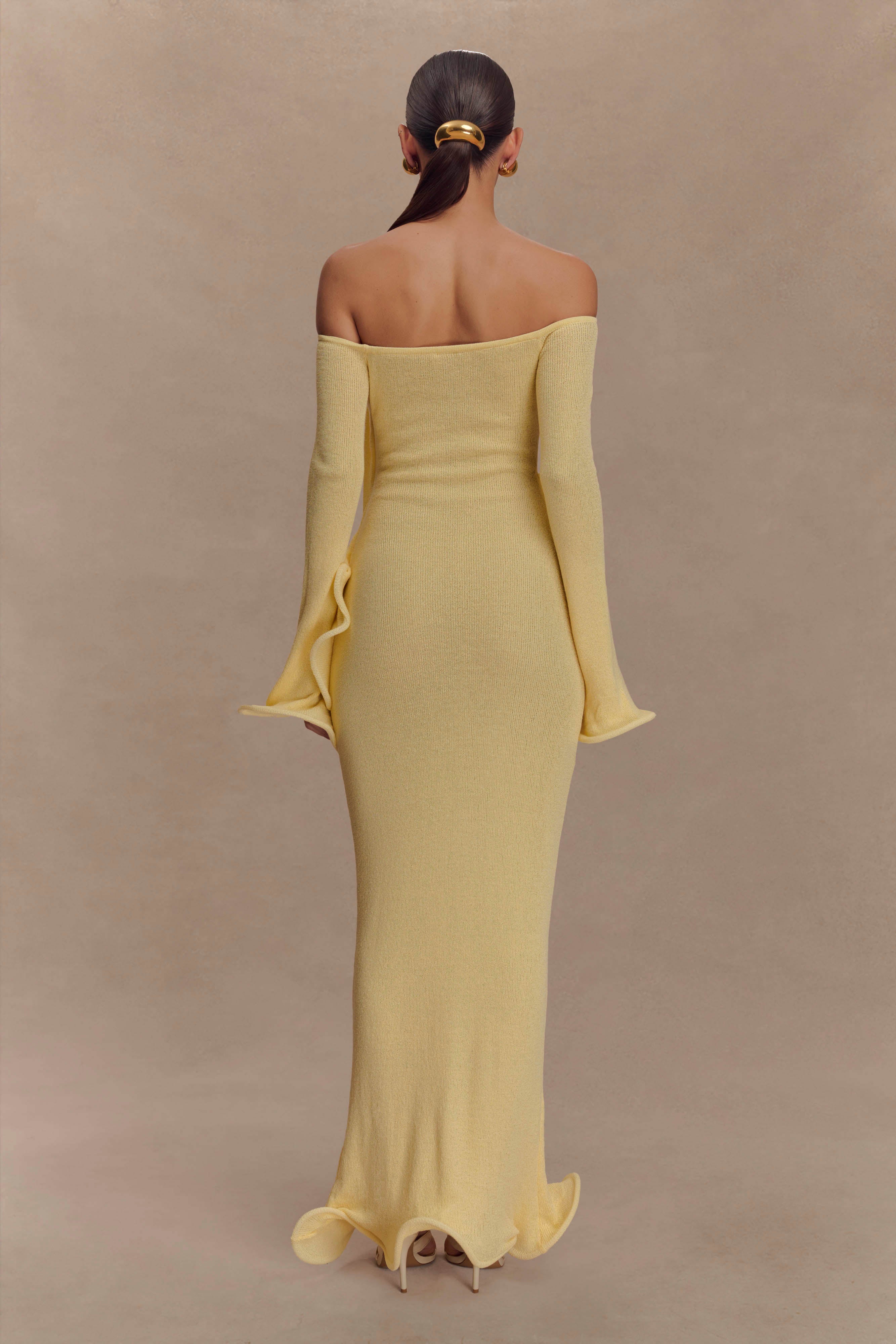 Sandrine Off Shoulder Knit Maxi Dress in Lemon – Chic&Drifts