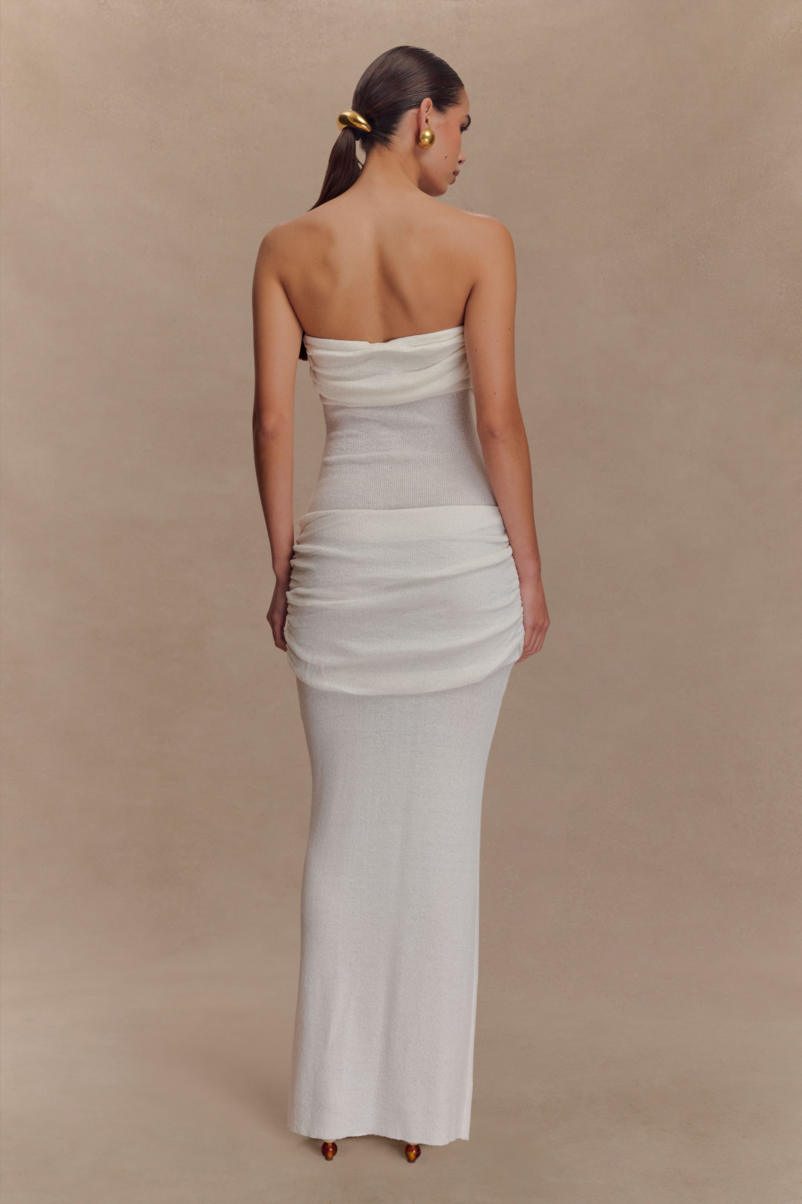 Elora Strapless Knit Maxi Dress in Ivory – Chic&Drifts
