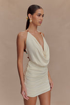 Astraeus Beaded Cowl Mini Dress in Ivory – Chic&Drifts