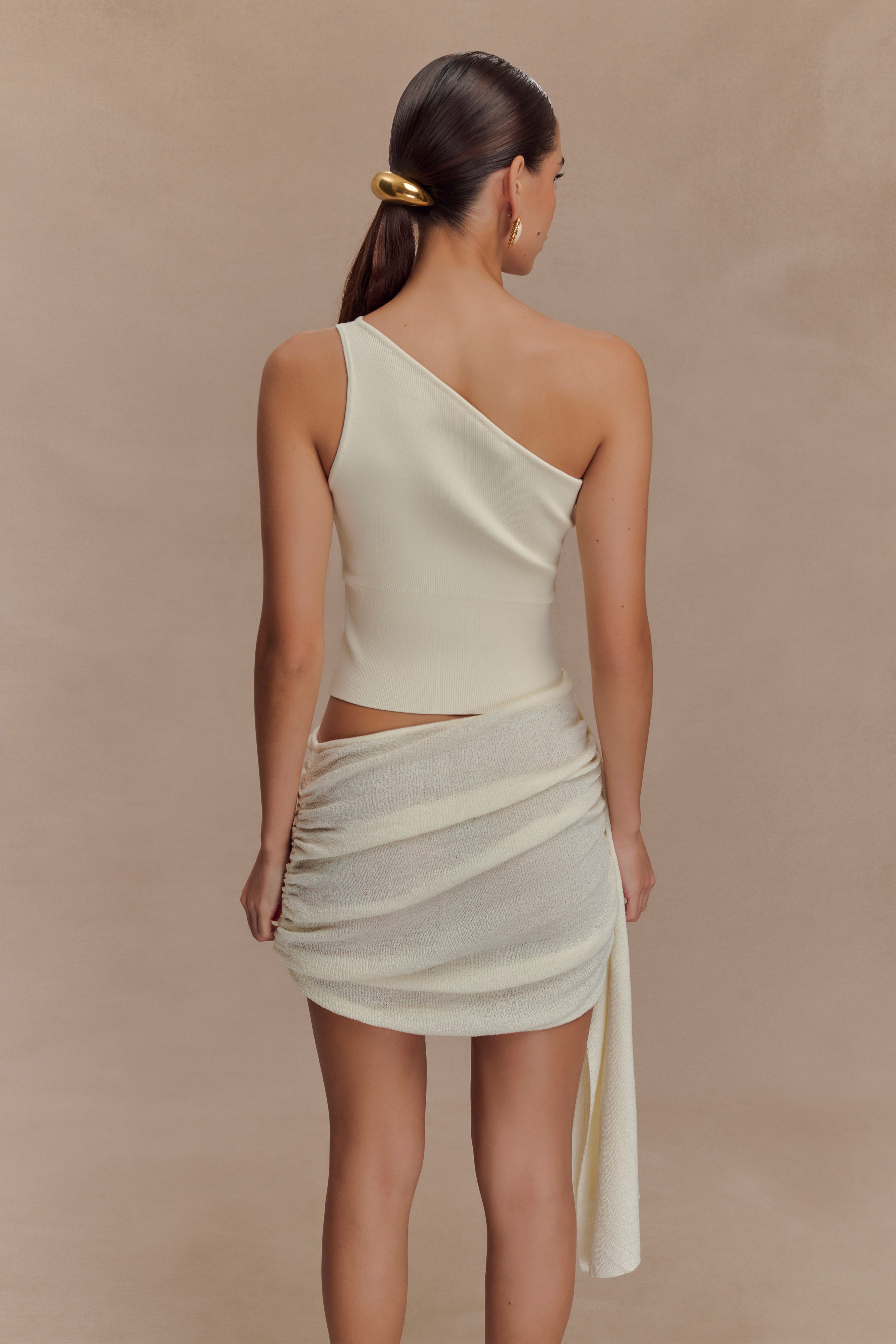 Cali Drape Skirt Knit Mini Dress in Ivory – Chic&Drifts
