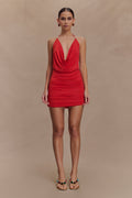 Astraeus Beaded Cowl Mini Dress in Desert Red – Chic&Drifts