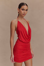 Astraeus Beaded Cowl Mini Dress in Desert Red – Chic&Drifts