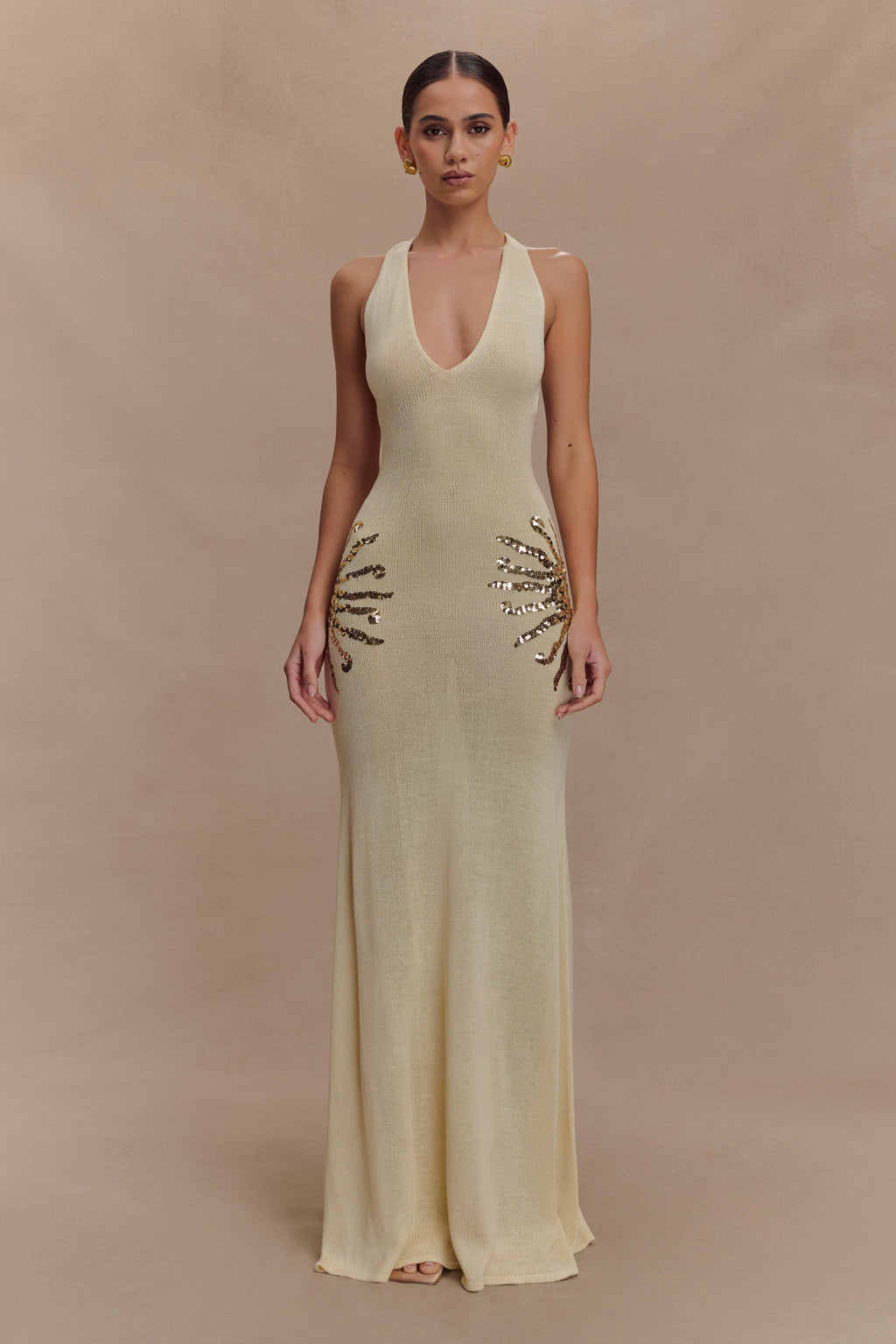 Ellington Knit Maxi Dress With Sequin in Ivory – Chic&Drifts