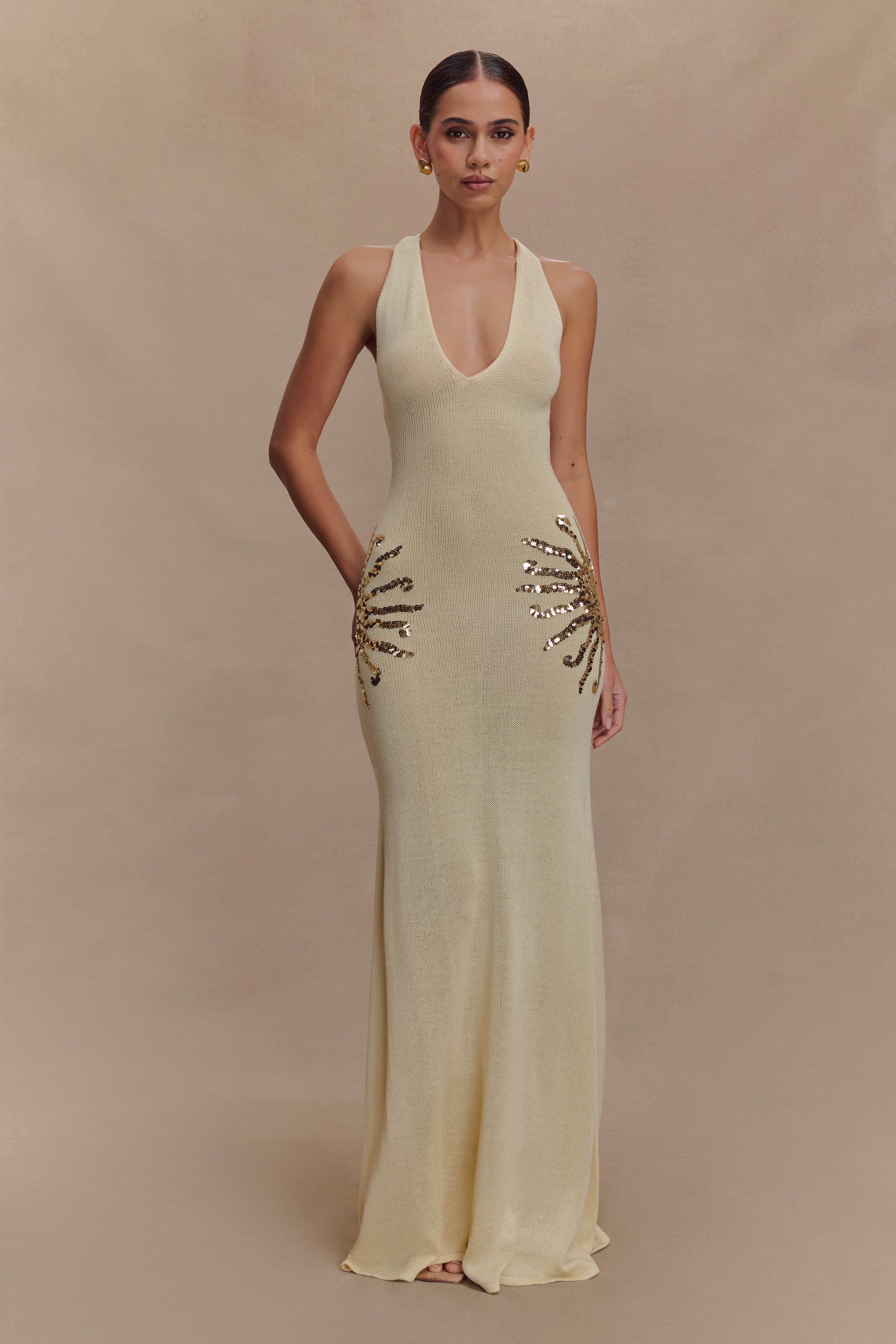 Ellington Knit Maxi Dress With Sequin in Ivory – Chic&Drifts