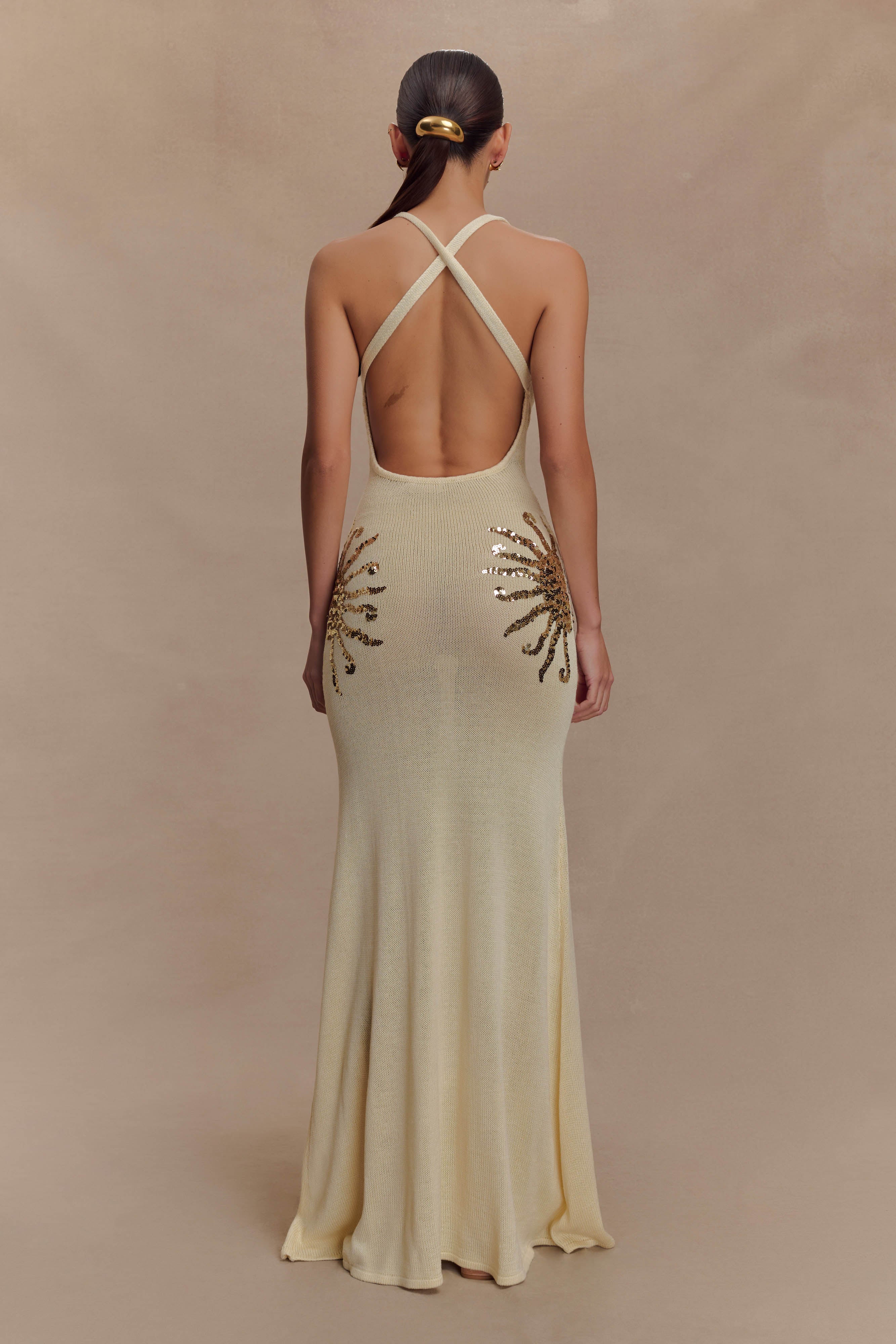 Ellington Knit Maxi Dress With Sequin in Ivory – Chic&Drifts